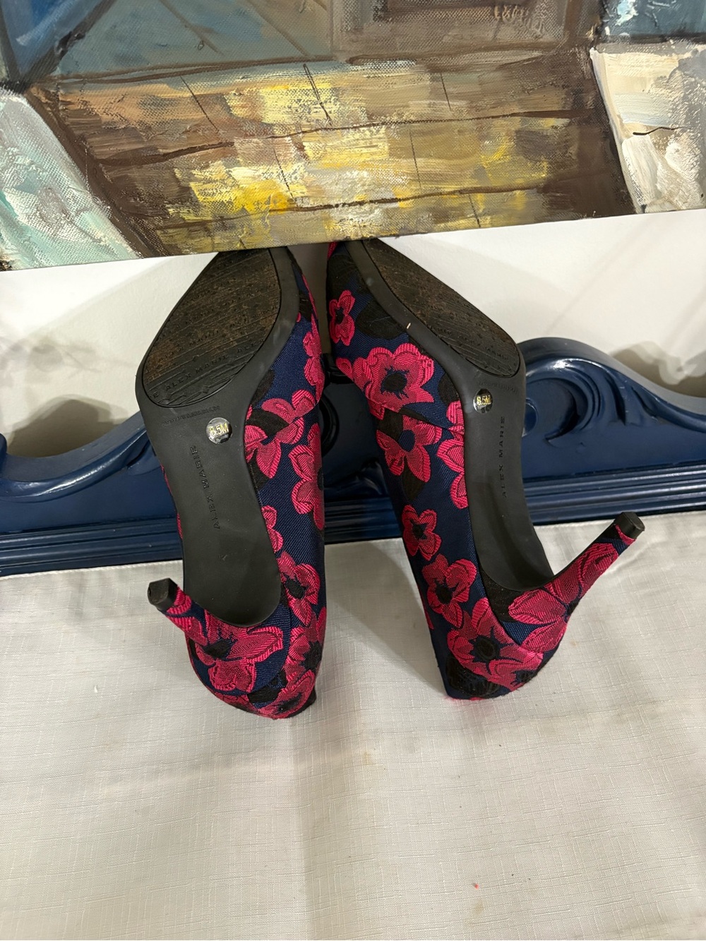 Alex Marie Navy Pumps with Fuchsia Jacquard Floral Embroidery 8.5 - Picture 5 of 6